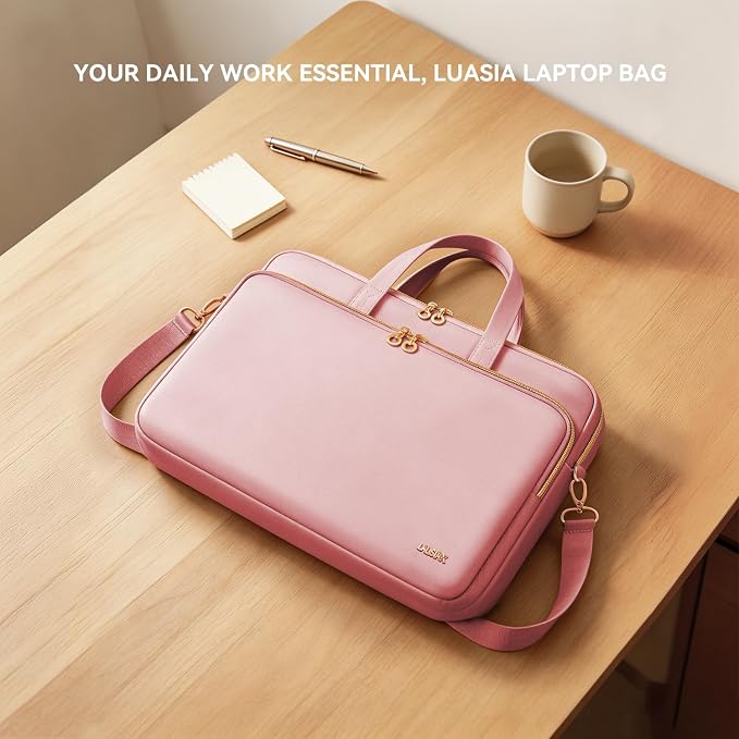 14 Inch Laptop Bag Case for Women Men Compatible with HP Chromebook OmniBook Envy/14 MacBook Pro M5/Dell Pro Inspiron XPS/Lenovo Yoga, Messenger Carrying Briefcase Computer Bag Case, Pink