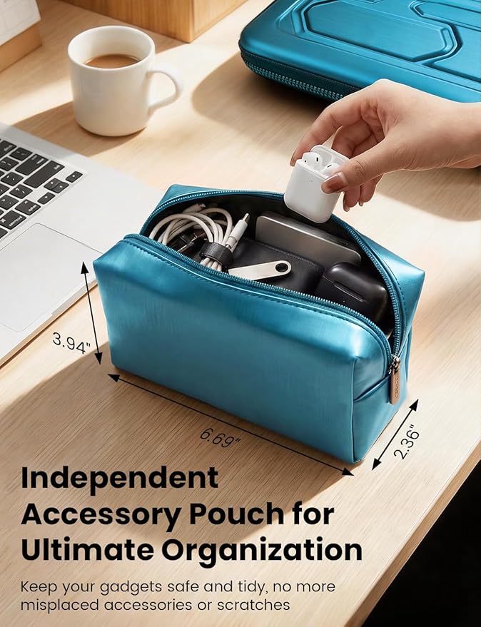 DOMISO Laptop Hard Case 14-14.4 inch Waterproof Shockproof Hard Shell Laptop Sleeve with Handle & Storage Pocket, Compatible with MacBook, HP, Dell, Teal