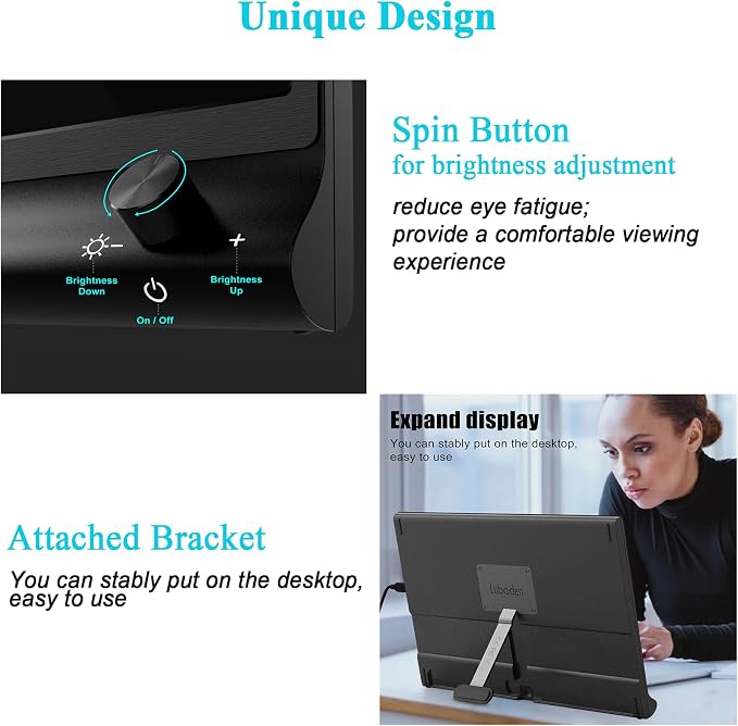 15.6Inch Laptop Monitor Exteder, Portable Monitor for Laptops 1080P FHD USB C Laptop Screen Extender with Brightness Adjustment Dial, Lap Second Screen, Travel Monitor for Mac PC Phone
