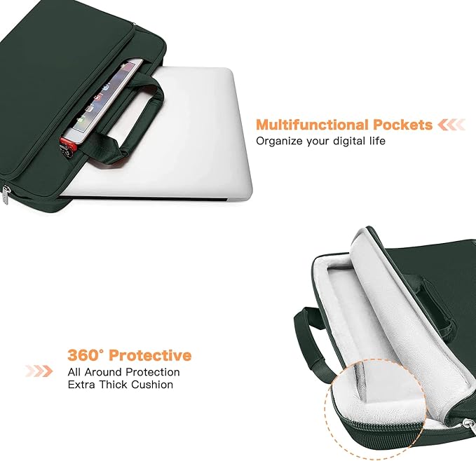 MOSISO 360 Protective Laptop Bag 15.6 inch, 15-16 inch Computer Bag Compatible with MacBook Air 15 inch/Pro 16 inch, HP,Dell,Lenovo,Asus,Notebook, Laptop Carrying Case with Strap&Handle, Emerald Green