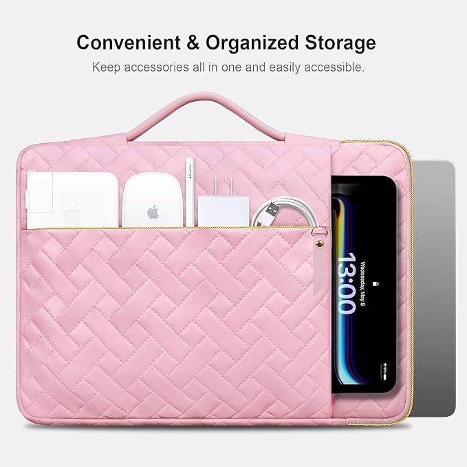Lacdo 360° Protective Laptop Sleeve Case for 16 inch MacBook Pro M5 Pro/Max A3428 A3429 (2026), M4/M3/M2/M1 A3403 A3186 A2991 A2780 A2485 A2141, 15 inch Surface Laptop 7 Computer Bag, Sakura Pink