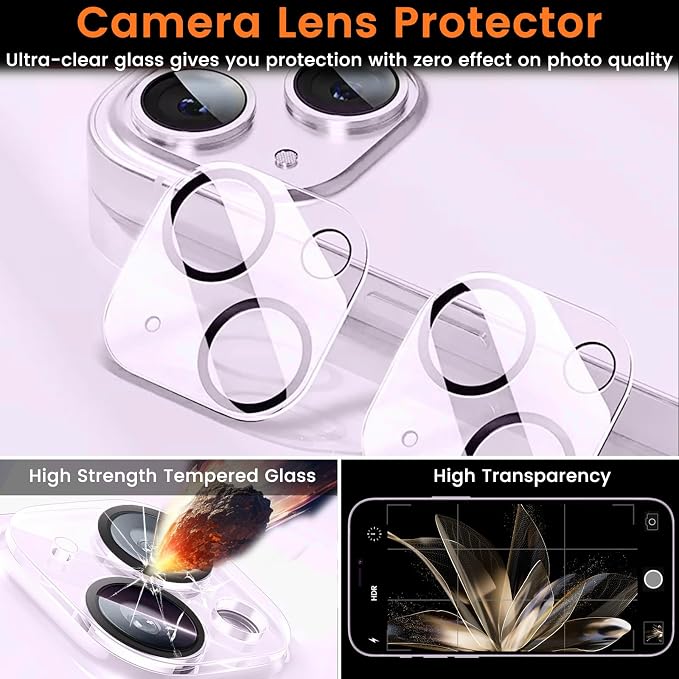 Lesakit 3+3 Pack Privacy Screen Protector for iPhone 14 Plus 6.7-Inch with 3 Pack Camera Lens Protector, Anti Spy Tempered Glass Film 9H Hardness Bubble Free Case Friendly