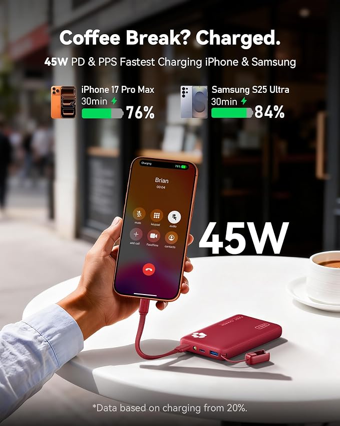 INIU Portable Charger, Ultra Slim 10000mAh 45W PD Power Bank, Fast Charging Mini Battery Pack, Travel Trip Family Essentials Powerbank for College Students Travelers Teen Boys Girls, Red