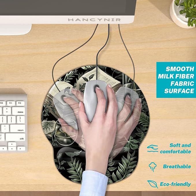 Hancynir Goth Funny Skull Plant Mouse Pad with Wrist Rest, Gothic Book Leaves Ergonomic Mouse Pads, Computer Mousepad with Non-Slip Base, Cute Mouse Pad for Desk Accessories Office Decor Supplies