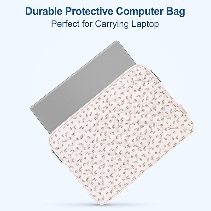 MOSISO Laptop Case 13.3 inch, 13-13.3 inch Puffy Laptop Sleeve Bag Compatible with MacBook Neo/Air 13.6/Pro 13/Pro 14, HP Dell ASUS Lenovo, Elegant Little Blossom Square Quilted Bag&Small Case, Pink