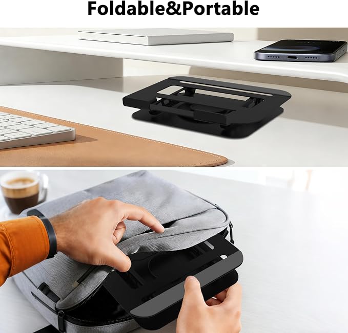 360 Rotation Laptop Stand, Multi-Angle Adjustable Laptop Holder Riser Stable Base Fully Foldable Easy to Storage and Portable Fit for MacBook Pro/Air HP 14 All Under 16” Devices (Black)