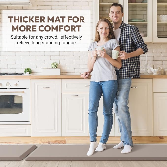 4/5 Inch Thick Kitchen Mat - Cushioned Anti Fatigue Mats for Kitchen Floor - Easy to Clean, Waterproof, Non-Slip Kitchen Rug for Sink, Office, Kitchen (20''x32'' Khaki)