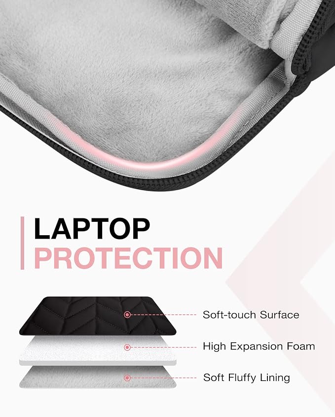 BAGSMART Laptop Case with Handle, Puffy Padded Laptop Bag Sleeve for Women, Portable MacBook Air/Pro Computer Case, 15-16 inch, Black