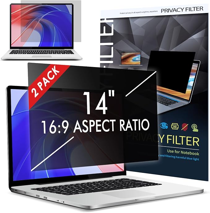 LAMA 2 PACK 14 Inch Universal Laptop Privacy Screen Filter for 14" Laptop (16:9), Anti-Blue Light/Anti-Glare/Anti UV Privacy Screen Protector (WxH: 310mm*174mm) with Privacy Protection/Eye Protection