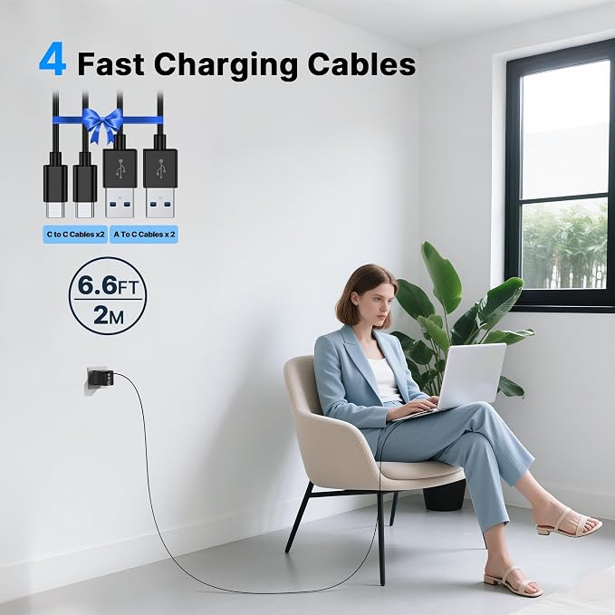 2 Pack 200W USB C Charger Block, Foldable 4-Port GaN5 Super Fast Charger USB C, Dual 65W Type C Charging Block, Laptop Fast Charging Adapter for MacBook Pro/Air, iPad, iPhone, Samsung Galaxy Black