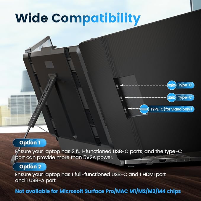 domyfan 14" Laptop Screen Extender, FHD 1080P IPS Triple Portable Monitor for Laptop, HDMI/USB-A/Type-C for Windows, Mac, Android, Chrome, Switch & PS5, Work with 13.3”-17” Laptops