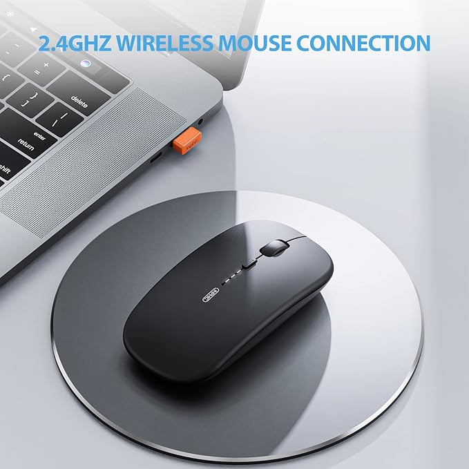 INPHIC Slim Wireless Mouse Rechargeable, Battery Visible, 2.4G Silent Cordless,2400 DPI with USB Receiver, Black