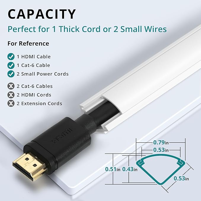 ZhiYo Mini Corner Cord Hider for One Cord, Corner Cable Concealer, Wire Covers for Cords, Paintable Cord Cover, Cable Management Channel, Raceway for Wall, Floor Baseboard, Ceiling White