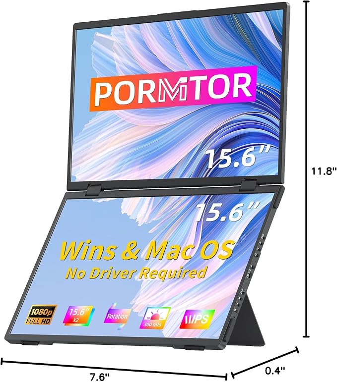 Laptop Screen Extender,15.6" Dual Monitors (Wins/Mac) Folding Stacked Portable Dual Monitor, USB C Travel Extended Computer Display with Triple Portable Monitor for Laptop PC Windows Mac