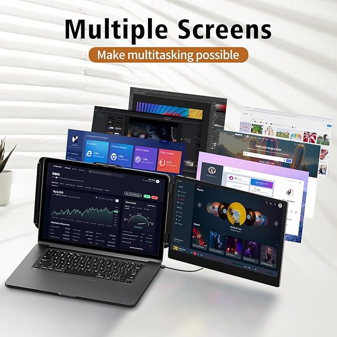 ROYY Laptop Screen Extender, 14" Portable Laptop Monitor FHD 1080P IPS, 180° Rotation Dual Screen, One Cable Plug & Play, Extra Compatible with Windows/Mac/Android/Switch/PS Fits 13"-17" Laptops