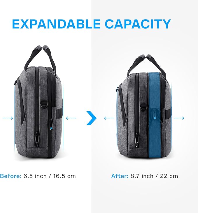 BAGSMART 17.3 Inch Laptop Bag, Expandable Computer Bag Laptop Briefcase Men Women,Laptop Shoulder Bag,Work Bag Business Travel Office, Dark Grey