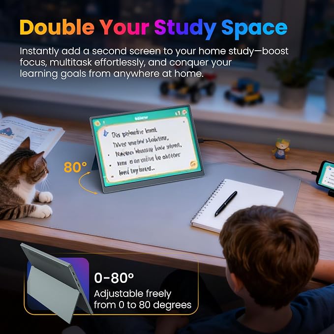 Portable Monitor 10.5 inch 1280P 420 Nits100% sRGB Ultra-Slim Travel Monitor, HDR 16:10 Display with Adjustable Stand &Speakers USB-C HDMI, External Monitor for Laptop PC Phone