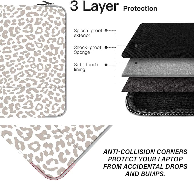 13-14 Inch Laptop Sleeve Bag with Pocket, Water Resistant Case Compatible with MacBook Air/Pro 13,MacBook Neo 13,iPad Pro 12.9,Surface,Dell,HP,Chromebook(Grey Leopard Cheetah)