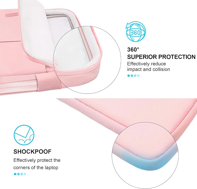 Lacdo 360° Protective Laptop Sleeve Case for 13 inch MacBook Air M5 A3449 (2026), M4 A3240 2025, M3 A3113 A2681 A2337 | 13" MacBook Neo A18 Pro A3404 (2026) | iPad Air/Pro 13 M5 Computer Bag, Pink