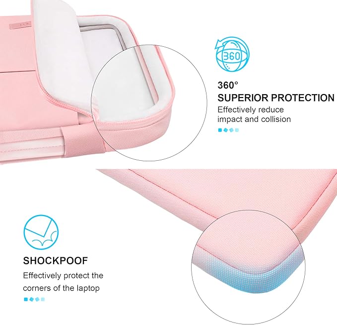 Lacdo 360° Protective Chromebook Case 11 Inch Laptop Sleeve for 11 Inch Acer HP Lenovo Dell Samsung ASUS Chromebook Spin 311, 13 Inch Microsoft Surface Pro 11th Copilot+PC/10/9/8/X Computer Bag, Pink