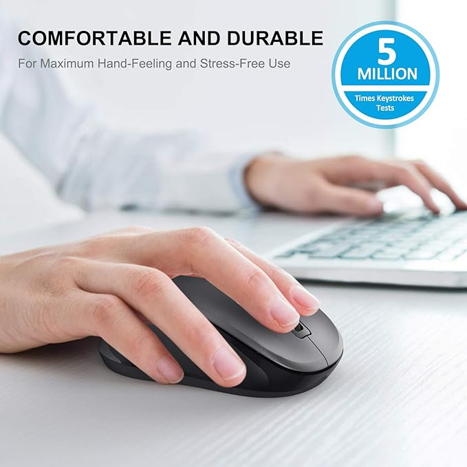 WisFox 2.4G Wireless Mouse for Laptop, Ergonomic Computer Mouse with USB Receiver and 3 Adjustable Levels, 6 Button Wireless Mice for Windows Mac PC Notebook (Grey)