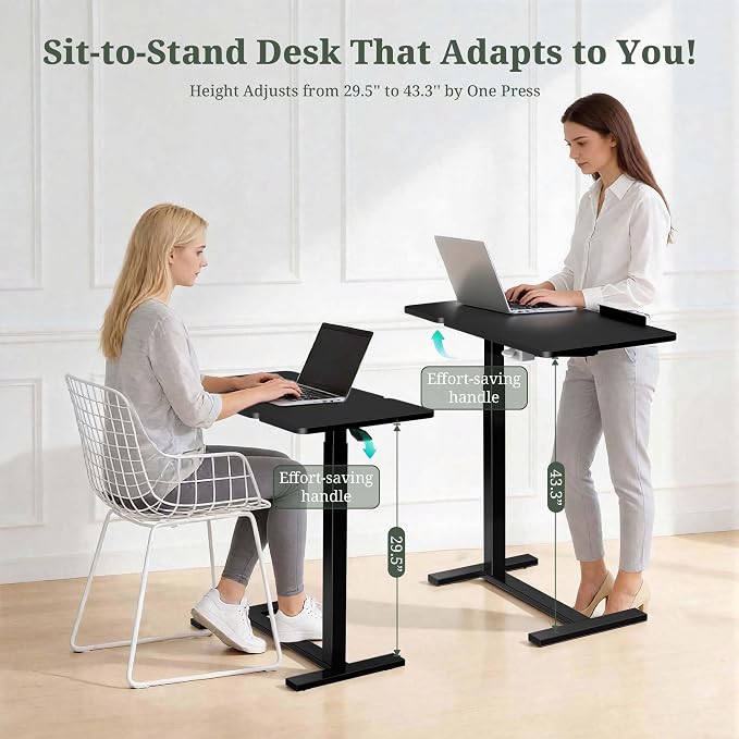Mobile Standing Desk with Hidden Casters, Adjustable Height Desk, Portable Laptop Computer Table with Tilting Top, for Sit Stand Workstation, Compact and Sturdy for Home, Office, Dorm, Black