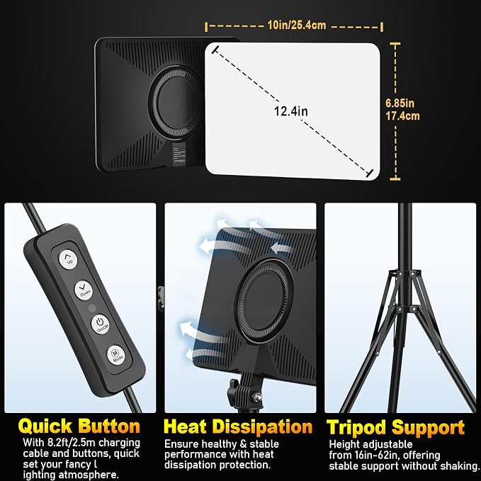 30W Upgraded Photography Lighting Kit, Anautin 1-Pack LED Video Lighting for Video Recording, 3700Lux Studio Lights with Tripod Stand for Photography, Streaming, Gaming, Podcast, Filming, Vlogging