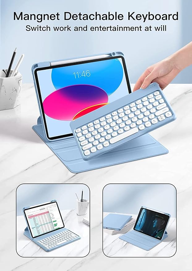 Vertical Keyboard Case for iPad 11 inch 2025(A16) with Mouse, Aslo for iPad 10 2022 with Pencil Holder, Magnetic Rotating Clear Case (Magnetic-Blue)