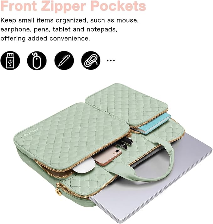 MOSISO 360 Protective Laptop Case 16 inch,15-15.6 inch Laptop Sleeve Compatible with MacBook Pro 16 M5 M4 M3 M2 M1 HP Acer Dell Lenovo,Square Quilted Bag Cover with 2 Pockets&Handle&Belt, Sage Green