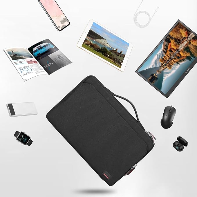 18.5 Inch Portable Monitor Case, 18.5 inch Protective Carrying Cover with PU Handle, Large Accessory Pocket and Water Resistant for Travel Monitor Bag Display Screen Sleeve, Black