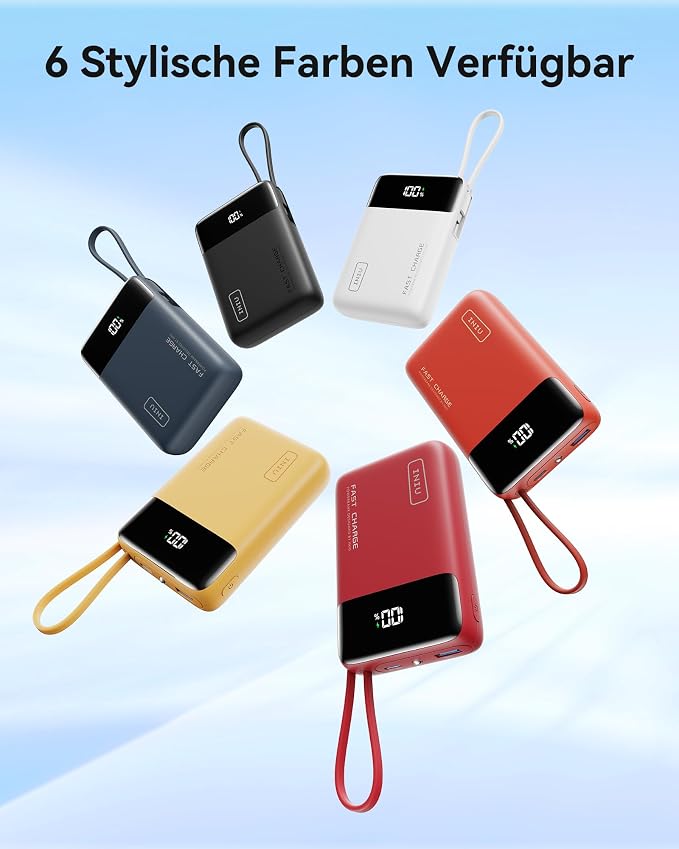 INIU 20000mAh Power Bank, Small 45W PD Fast Charging Portable Charger with Built-in USB C Cable, Flight-Safe Travel External Phone Battery Pack for iPhone 17 Pro Max Samsung S26 iPad etc, White