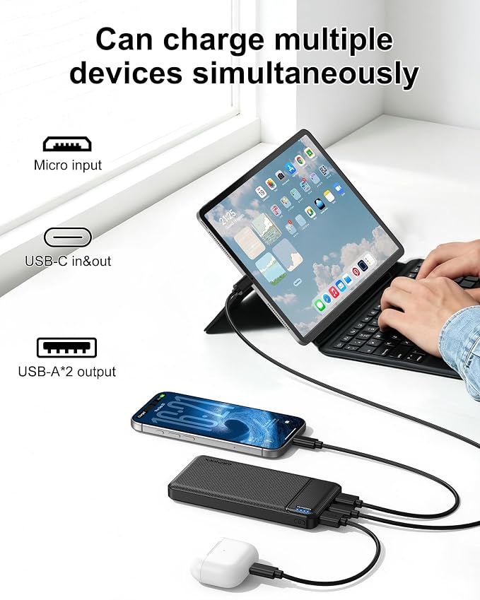AsperX 2 Pack 10000mAh Portable Charger, USB C Fast Charging Power Bank Input & Output, Travel External Battery Pack Compatible with iPhone Samsung Android Phones, Heated Vest, Dual Black