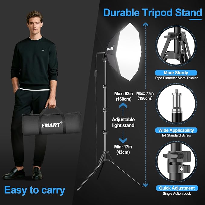 EMART Softbox Photography Lighting Kit, 20"x20" Pull Soft Box, 50W 3000K-6000K LED Bulb, Professional Photoshoot Equipment for Studio Lights, Portrait, Video Recording(2 Pack)