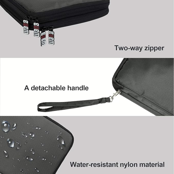 BUBM Double Layer Electronics Organizer, Travel Gadget Bag for Cables, Memory Cards, Flash Hard Drive and More, Fit for iPad or Tablet(up To 9.7")--Large, Gray