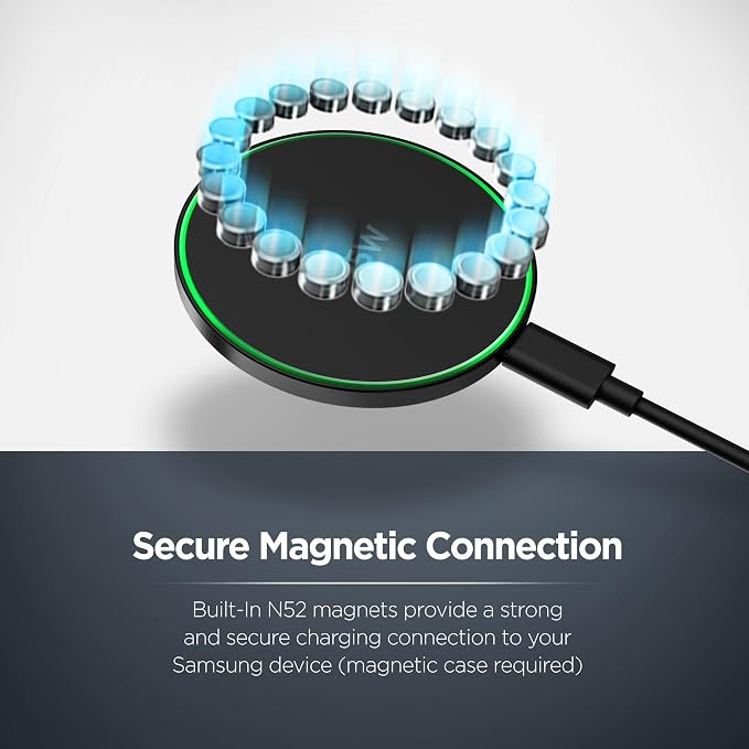 Galvanox Magnetic Wireless Charger for Samsung, 25W Fast Charging Pad with 30W PPS USB-C Wall Adapter, 10FT Removable USB-C Cable, LED Charging Indicator, Compatible with Galaxy S Series