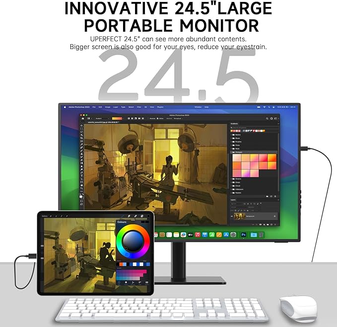 24.5" 2K Portable Monitor, 165Hz Gaming Monitor with 100% sRGB IPS Panel, Built-in Adjustable Stand & VESA Mount, USB-C HDMI External Second Screen for Laptop, PC, Phone, Xbox, PS5, Switch