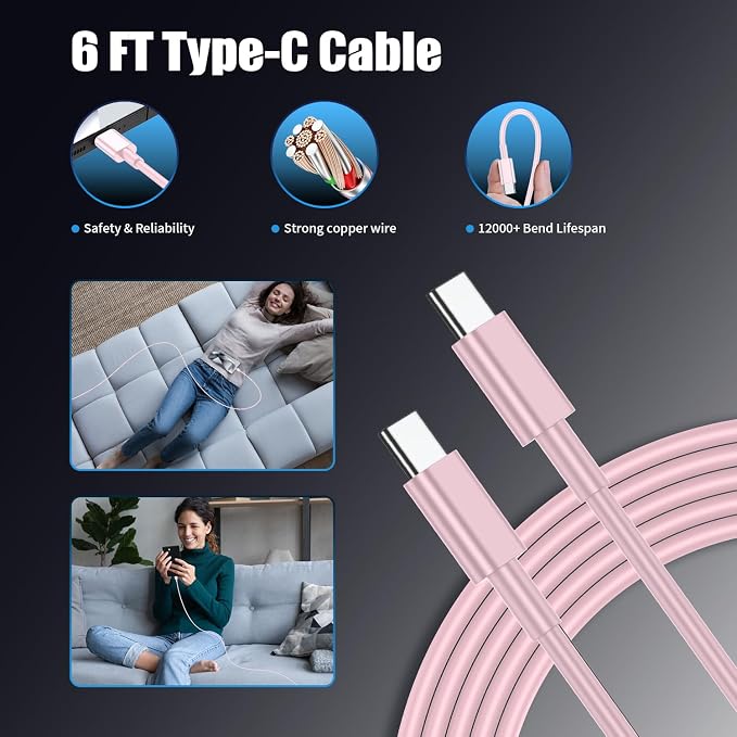 3Pack USB C Charger for Samsung Galaxy S24 Ultra, Super Quite Fast Charging Type C Block with 6FT C to C Cord for Samsung Galaxy Tab S9 S8 S23 Ultra S22 Ultra S23 S22 S21 Note 10 Plus 20,Pink