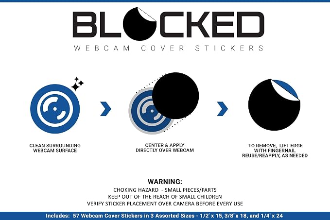 Blocked Original Vinyl Webcam Cover Stickers | Restickable & Stackable Privacy Covers | for All Camera-endable Devices | 3-Sizes | 57 White (Ultra Glossy)