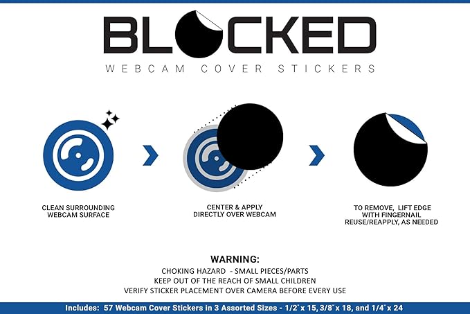 Blocked Original Vinyl Webcam Cover Stickers | Restickable & Stackable Privacy Covers | for All Camera-endable Devices | 3-Sizes | 57 White Tabbed (Ultra Glossy)