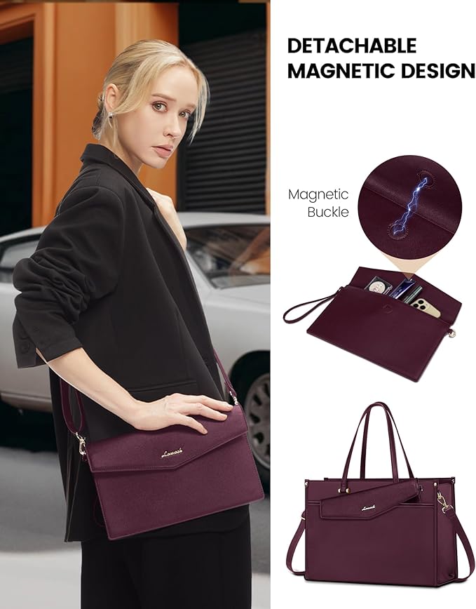 LOVEVOOK Laptop Bag for Women, 15.6'' Laptop Tote Purse 2-in-1 Professional Work Bag Business Briefcase with Clutch Purse, Waterproof Leather Computer Handbag for Teacher Office Travel