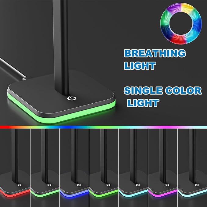 Headphone Stand for Desk - Headset Stand with Aluminum Hanger, Headphone Holder for AirPods Max, Sony, Bose, Beats and More (RGB-Black)