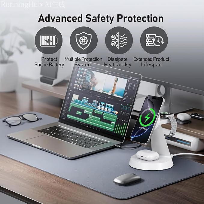 iPhone Charging Station 3 in 1 Wireless Charger for Apple Devices, 15W MagSafe Stand Compatible with iPhone 17 16 15 14 13 12 Pro Max Plus, Charging Dock for AirPods 4 3 2 & iWatch Series (White)