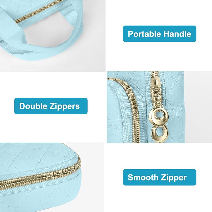 MOSISO 360 Protective Laptop Case 13.3 inch, 13-13.3 inch Laptop Sleeve Compatible with MacBook Air/Pro 13/Pro 14,HP Dell ASUS Lenovo, Square Quilted Bag Cover with 2 Pockets&Handle&Belt, Ice Blue