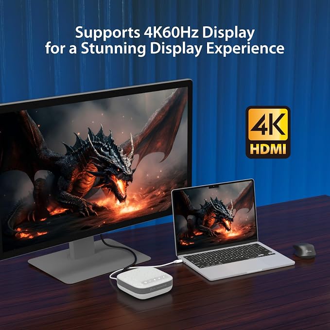 j5create USB-C 4K Speakerphone Dock, All-in-one Audio Dock for Video Conference, 4K HDMI, USB-A x 2, USB-C, Gigabit ethernet, Pass-Through Charging - Works with Teams, Zoom, and Google Meet (JCDS335)