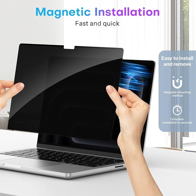 OMOTON Magnetic Privacy Screen for MacBook Pro 13 Inch (2016-2022, M1, M2), Anti-Spy Filter, Matte Anti Glare Blue Light Protector, Easy Install & Remove