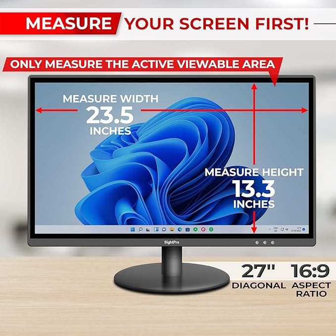 SightPro 27 Inch 16:9 Computer Privacy Screen Filter for Monitor - Privacy Shield and Anti-Glare Protector