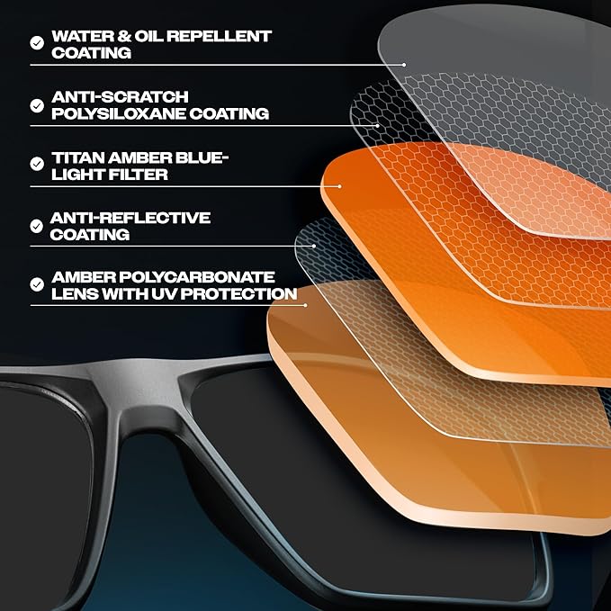 Titan Gaming Glasses, Blue Light Blocking, Night Driving Glasses for Men, Computer Protection, Gift for Gamers