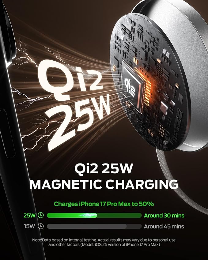 MOVESPEED for MagSafe Charger, Qi2.2 Certified 25W Magnetic Wireless Fast Charging Pad Compatible with iPhone 17/16/15/14/13/12 Series, AirPods Pro 4/3/2, Samsung Galaxy and More(White)