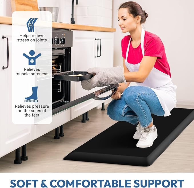 4/5 Inch Thick Kitchen Mat - Cushioned Anti Fatigue Mats for Kitchen Floor - Easy to Clean, Waterproof, Non-Slip Kitchen Rug for Sink, Office, Kitchen (30''x108'' Black)