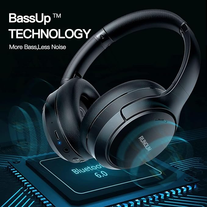 RUNOLIM Hybrid Active Noise Cancelling Headphones, Wireless Over Ear Bluetooth Headphones with Microphone, 70H Playtime, Foldable Headphone with HiFi Audio, Deep Bass for Home Travel Office